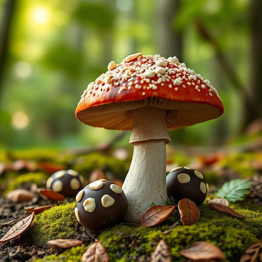 Magic Mushroom Chocolates with Nature Background