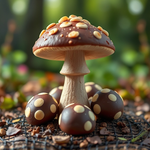 Magic Mushroom Chocolates with Nature Background