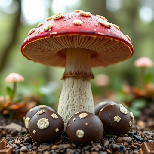 Magic Mushroom Chocolates with Nature Background