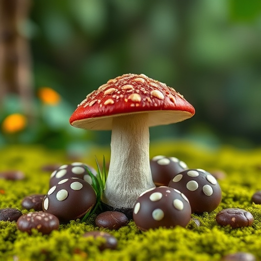 Magic Mushroom Chocolates with Nature Background