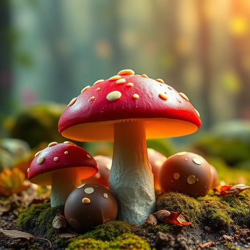 Magic Mushroom Chocolates with Nature Background