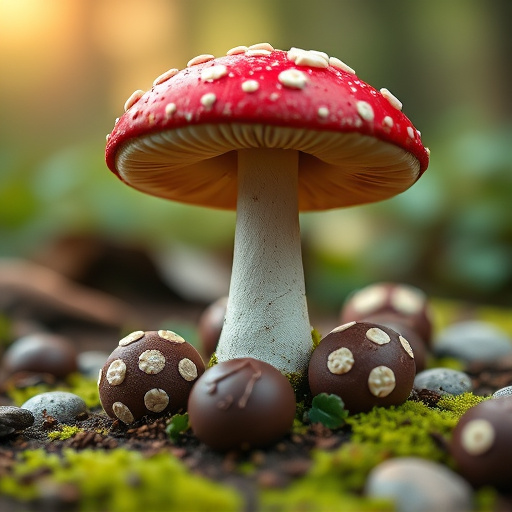 Magic Mushroom Chocolates with Nature Background