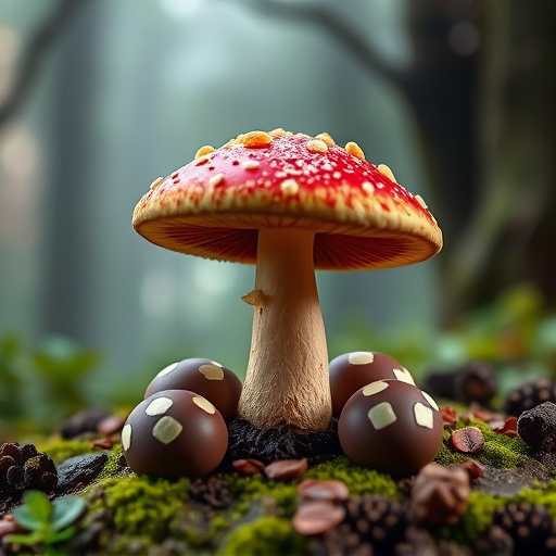Magic Mushroom Chocolates with Nature Background