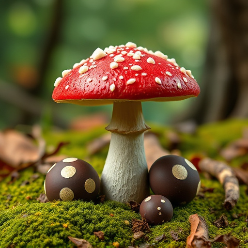 Magic Mushroom Chocolates with Nature Background