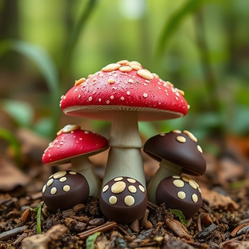 Magic Mushroom Chocolates with Nature Background