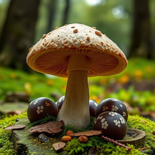 Magic Mushroom Chocolates with Nature Background