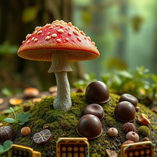 Magic Mushroom Chocolates with Nature Background
