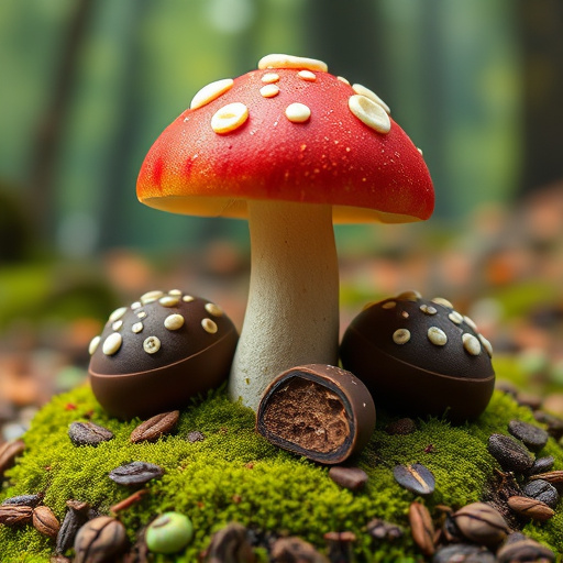 Magic Mushroom Chocolates with Nature Background