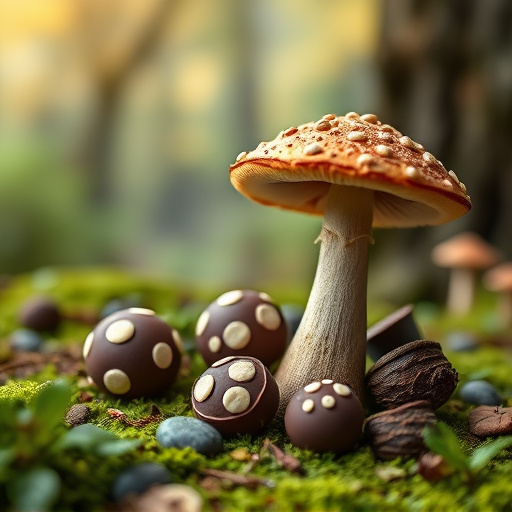 Magic Mushroom Chocolates with Nature Background