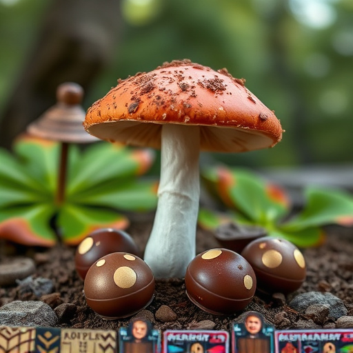 Magic Mushroom Chocolates with Nature Background