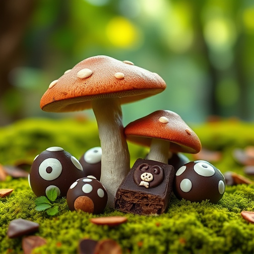 Magic Mushroom Chocolates with Nature Background