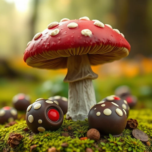 Magic Mushroom Chocolates with Nature Background