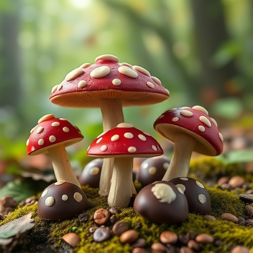 Magic Mushroom Chocolates with Nature Background