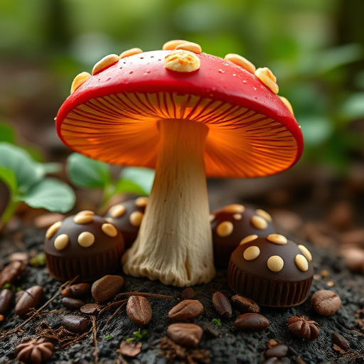 Magic Mushroom Chocolates with Nature Background
