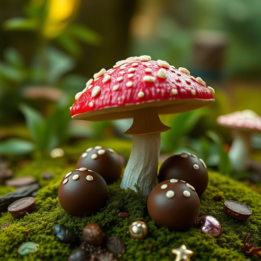 Magic Mushroom Chocolates with Nature Background