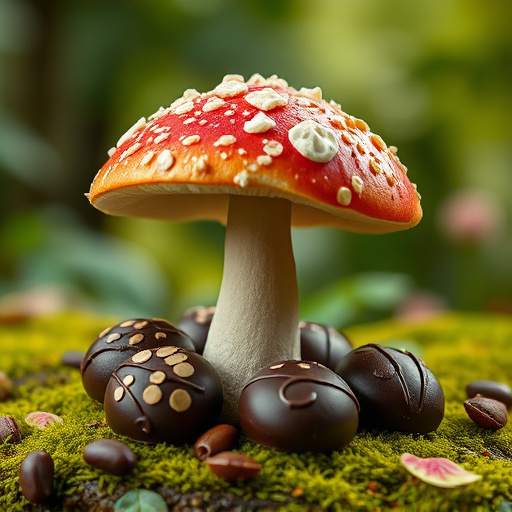 Magic Mushroom Chocolates with Nature Background