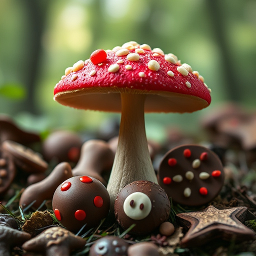 Magic Mushroom Chocolates with Nature Background