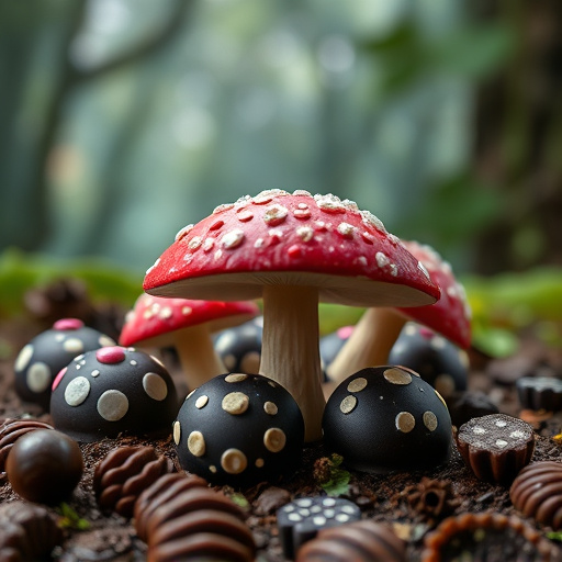 Magic Mushroom Chocolates with Nature Background