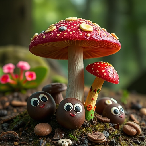 Magic Mushroom Chocolates with Nature Background