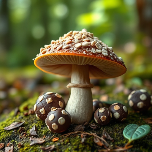 Magic Mushroom Chocolates with Nature Background