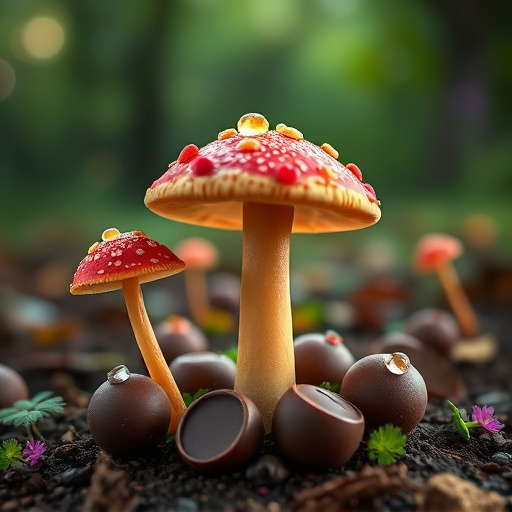 Magic Mushroom Chocolates with Nature Background