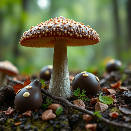 Magic Mushroom Chocolates with Nature Background