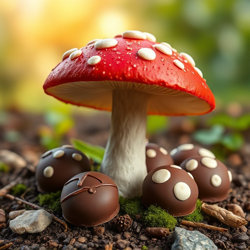 Magic Mushroom Chocolates with Nature Background