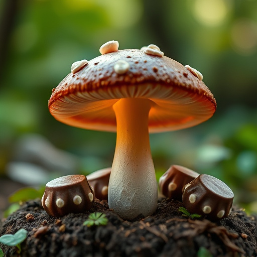 Magic Mushroom Chocolates with Nature Background