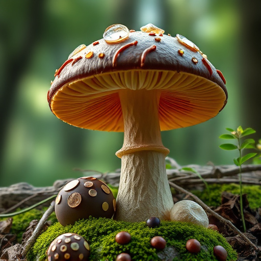Magic Mushroom Chocolates with Nature Background