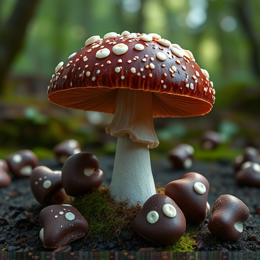 Magic Mushroom Chocolates with Nature Background