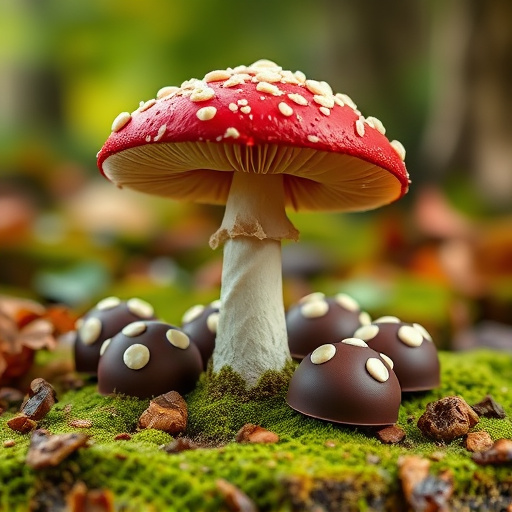 Magic Mushroom Chocolates with Nature Background