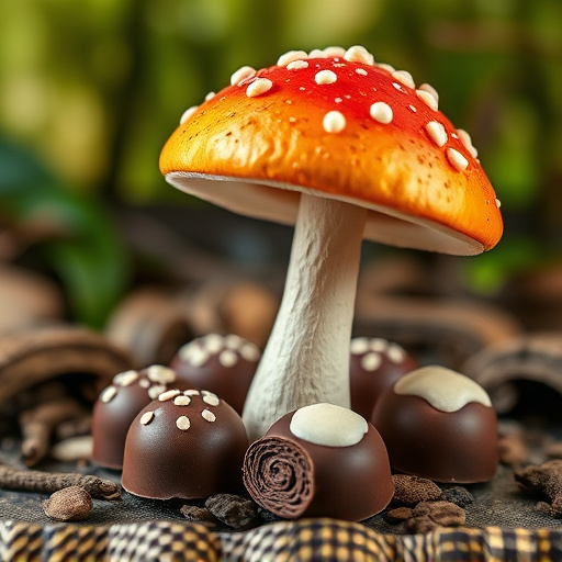 Magic Mushroom Chocolates with Nature Background