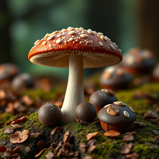 Magic Mushroom Chocolates with Nature Background