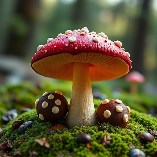 Magic Mushroom Chocolates with Nature Background