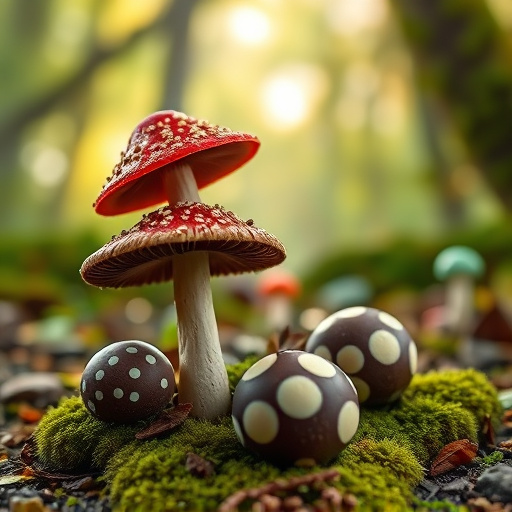Magic Mushroom Chocolates with Nature Background