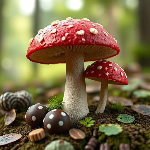 Magic Mushroom Chocolates with Nature Background