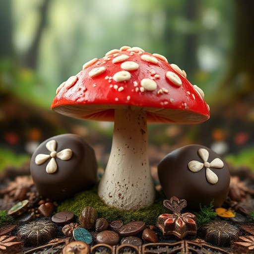 Magic Mushroom Chocolates with Nature Background