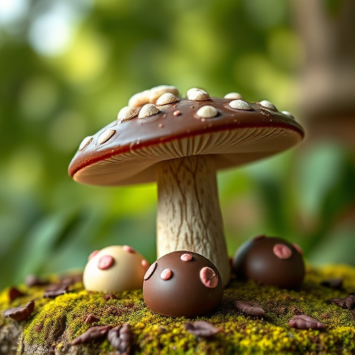 Magic Mushroom Chocolates with Nature Background