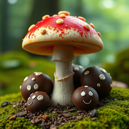 Magic Mushroom Chocolates with Nature Background