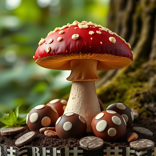 Magic Mushroom Chocolates with Nature Background