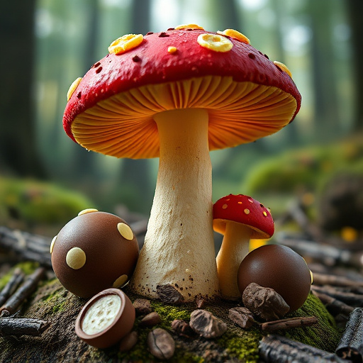 Magic Mushroom Chocolates with Nature Background