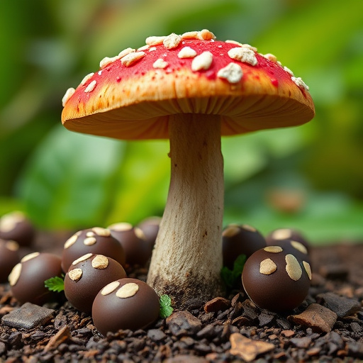 Magic Mushroom Chocolates with Nature Background