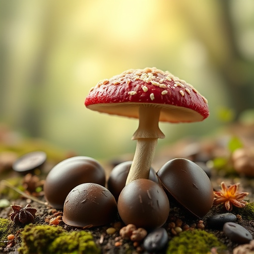 Magic Mushroom Chocolates with Nature Background