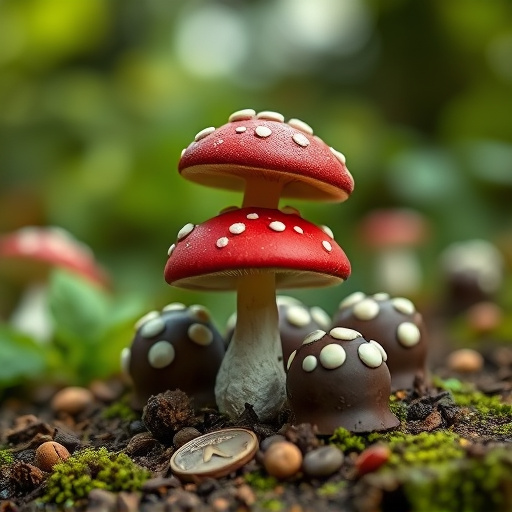 Magic Mushroom Chocolates with Nature Background