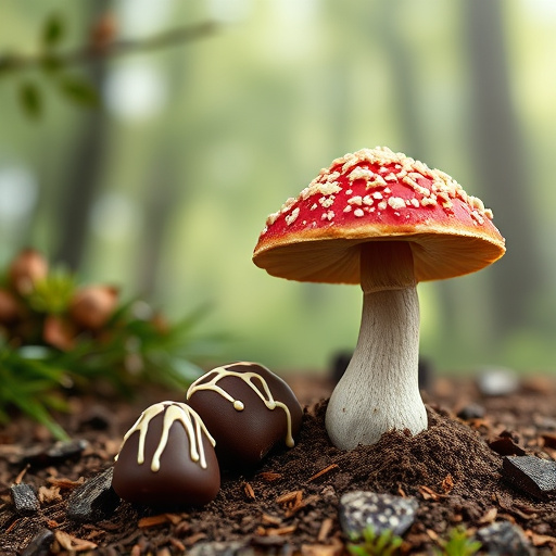 Magic Mushroom Chocolates with Nature Background