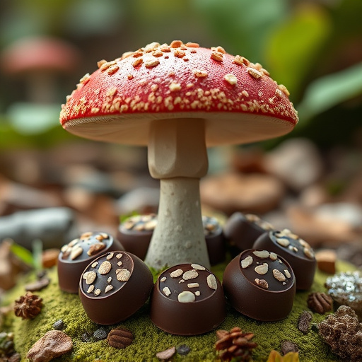 Magic Mushroom Chocolates with Nature Background