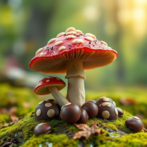 Magic Mushroom Chocolates with Nature Background