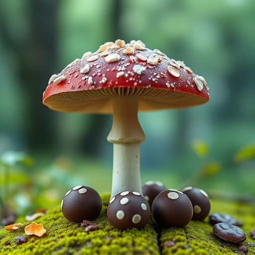 Magic Mushroom Chocolates with Nature Background