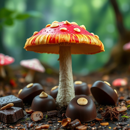 Magic Mushroom Chocolates with Nature Background