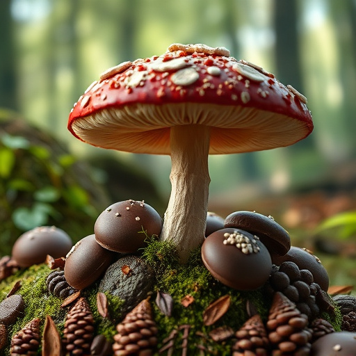 Magic Mushroom Chocolates with Nature Background